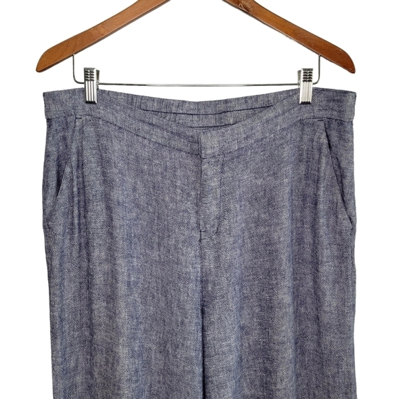 Old Navy Cropped Wide Leg Linen Blend High-Rise Pants Women's Size Large Blue - Picture 2 of 10